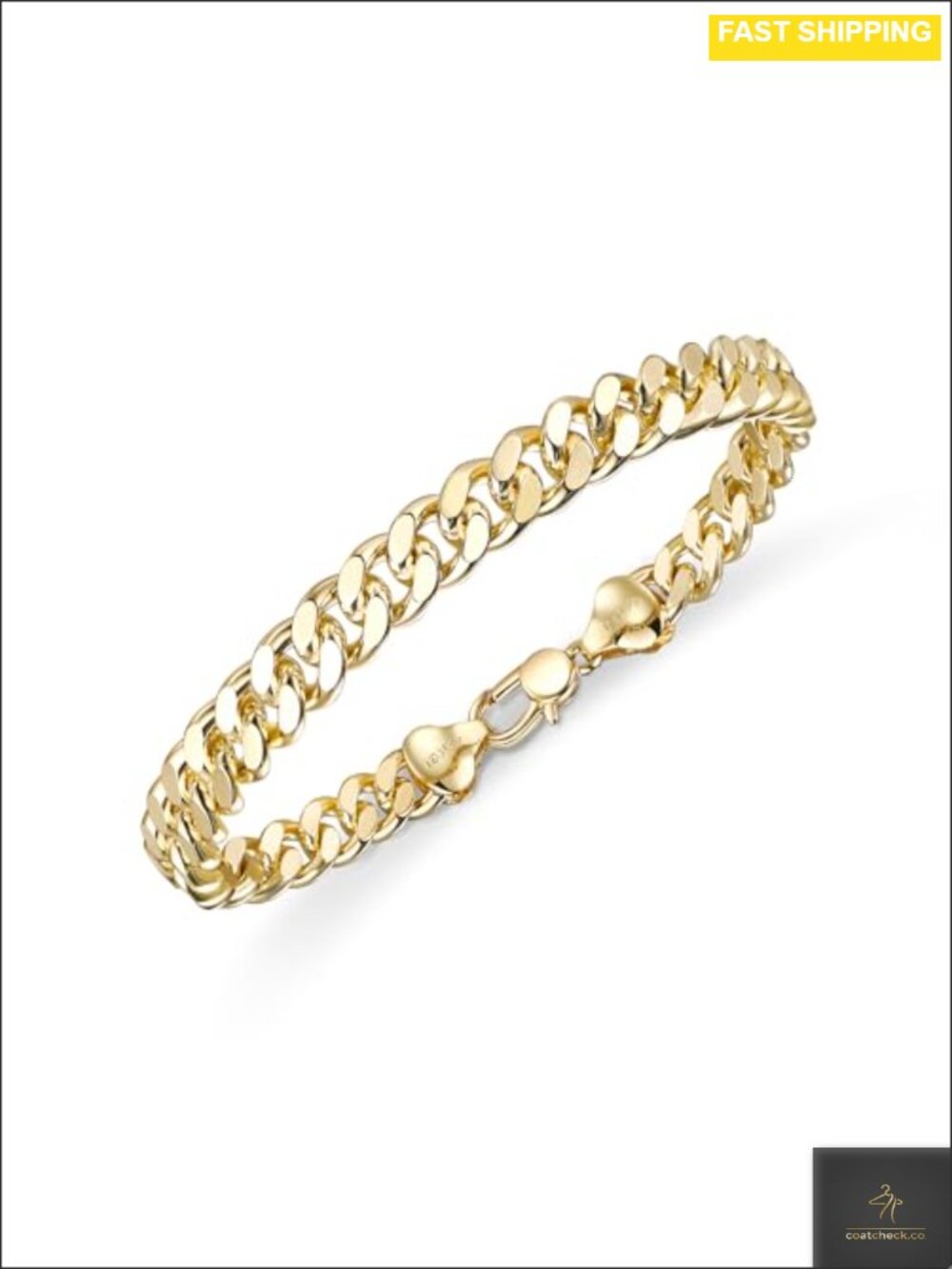 14K Gold Cuban Link Chain Bracelet 7mm Secure Buckle Hypoallergenic
